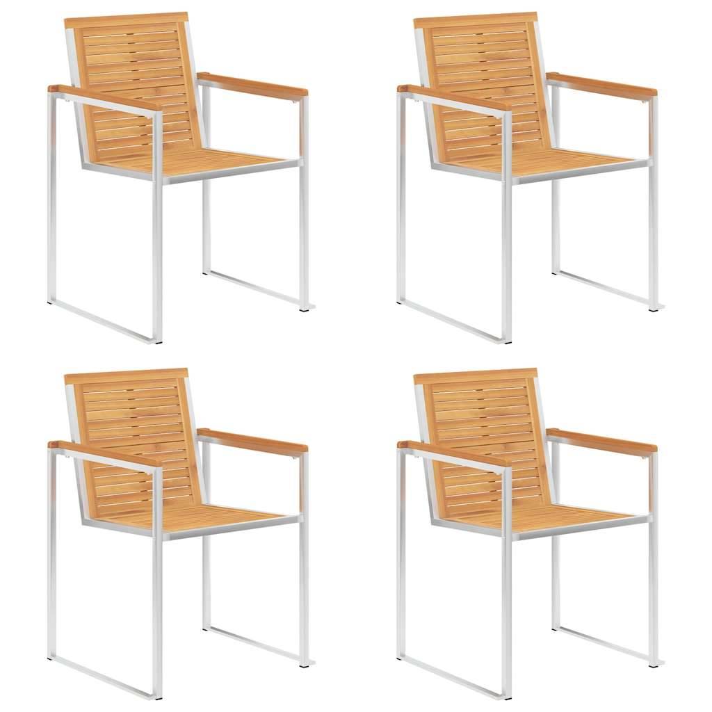 Chaises jardin bois teck inox coussin taupe 60 x 56 x 85 cm - PANGIVO - Image 3