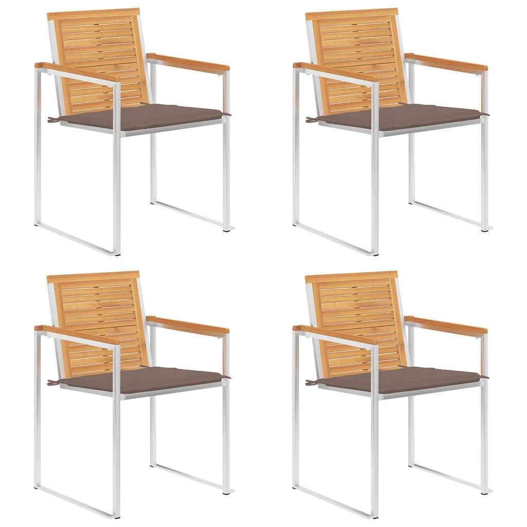 Chaises jardin bois teck inox coussin taupe 60 x 56 x 85 cm - PANGIVO - Image 1