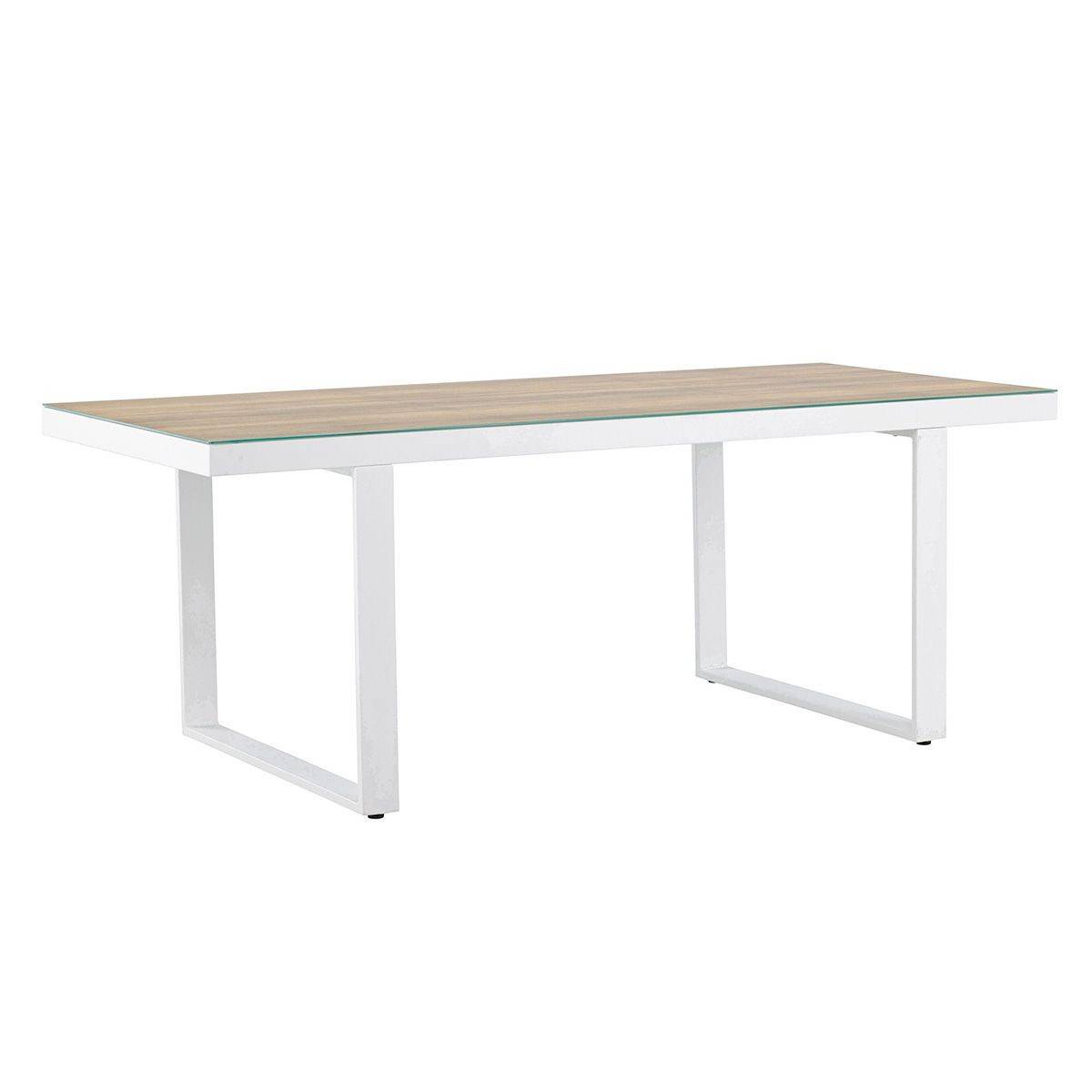 Paris Prix - Table de Jardin en Verre "Merlo" 200cm Naturel & Blanc - Image 1