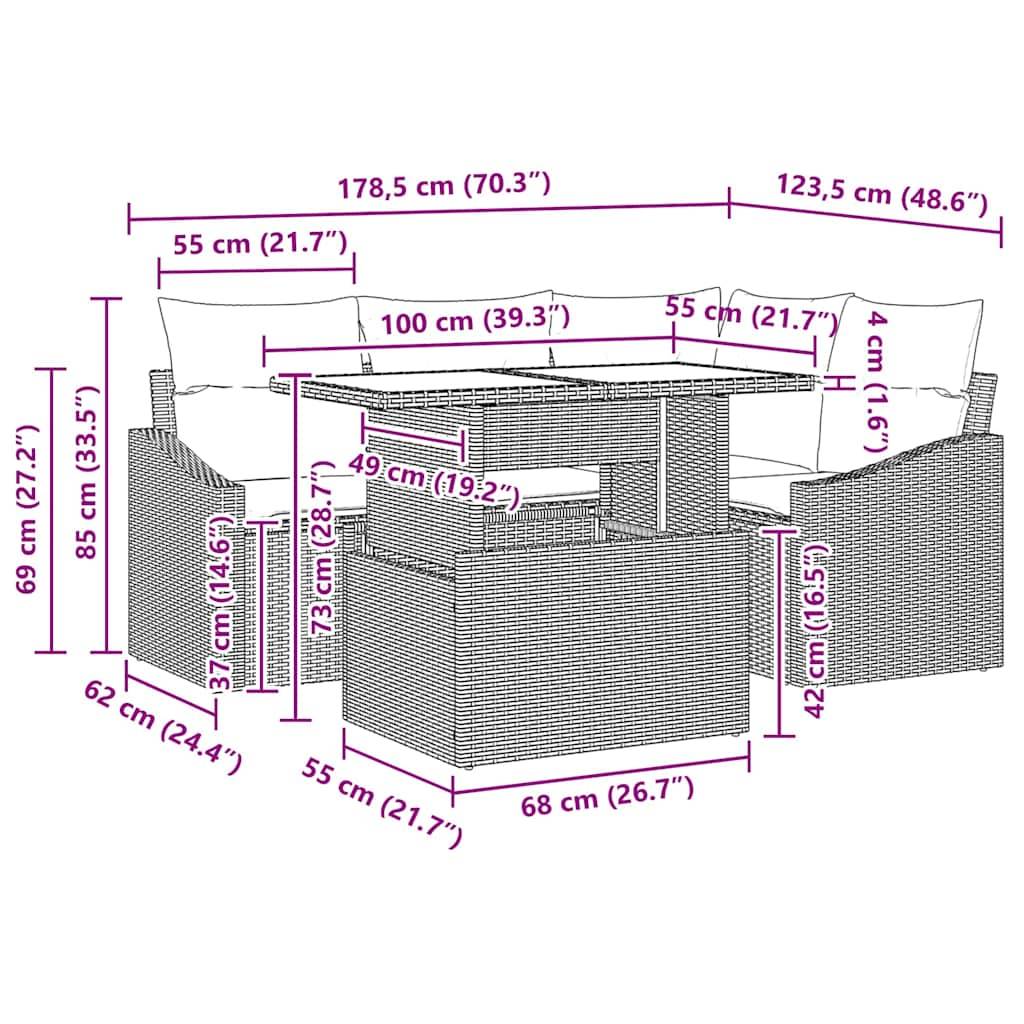 Vidaxl - Ensemble de canapé de jardin avec coussin Réglable 5 pcs Gris vidaXL 3357732 - Image 3