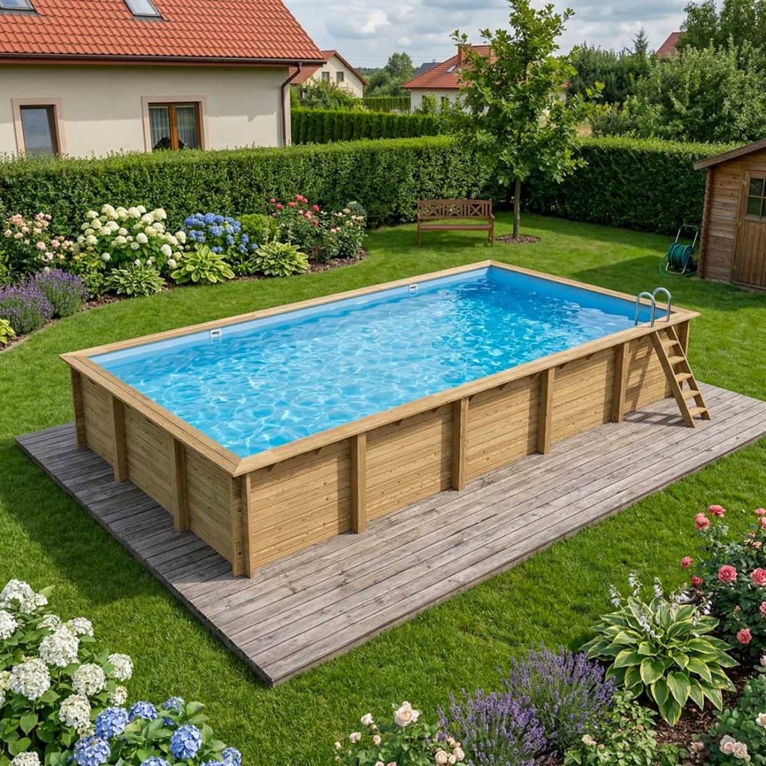 Altanka - Piscine hors sol en bois AQUA 10.2 x 5.2 - H.1.45 m, bleu pâle, cadre en métal - sans dalle - BAS7310OSPU - ALTANKA - Image 2