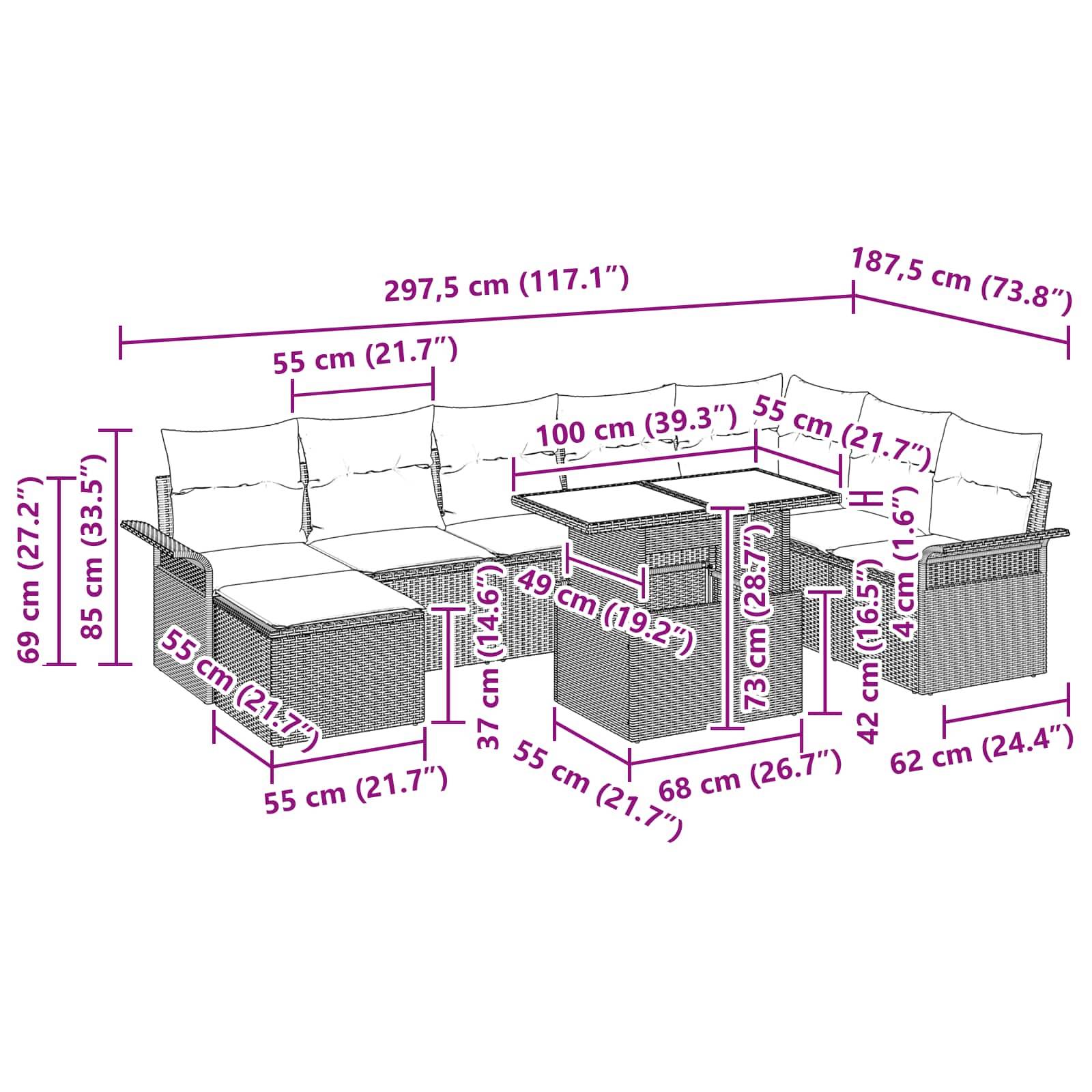 Vidaxl - Ensemble de canapé de jardin 9 pcs Marron Poly rotin vidaXL 3348340 - Image 3