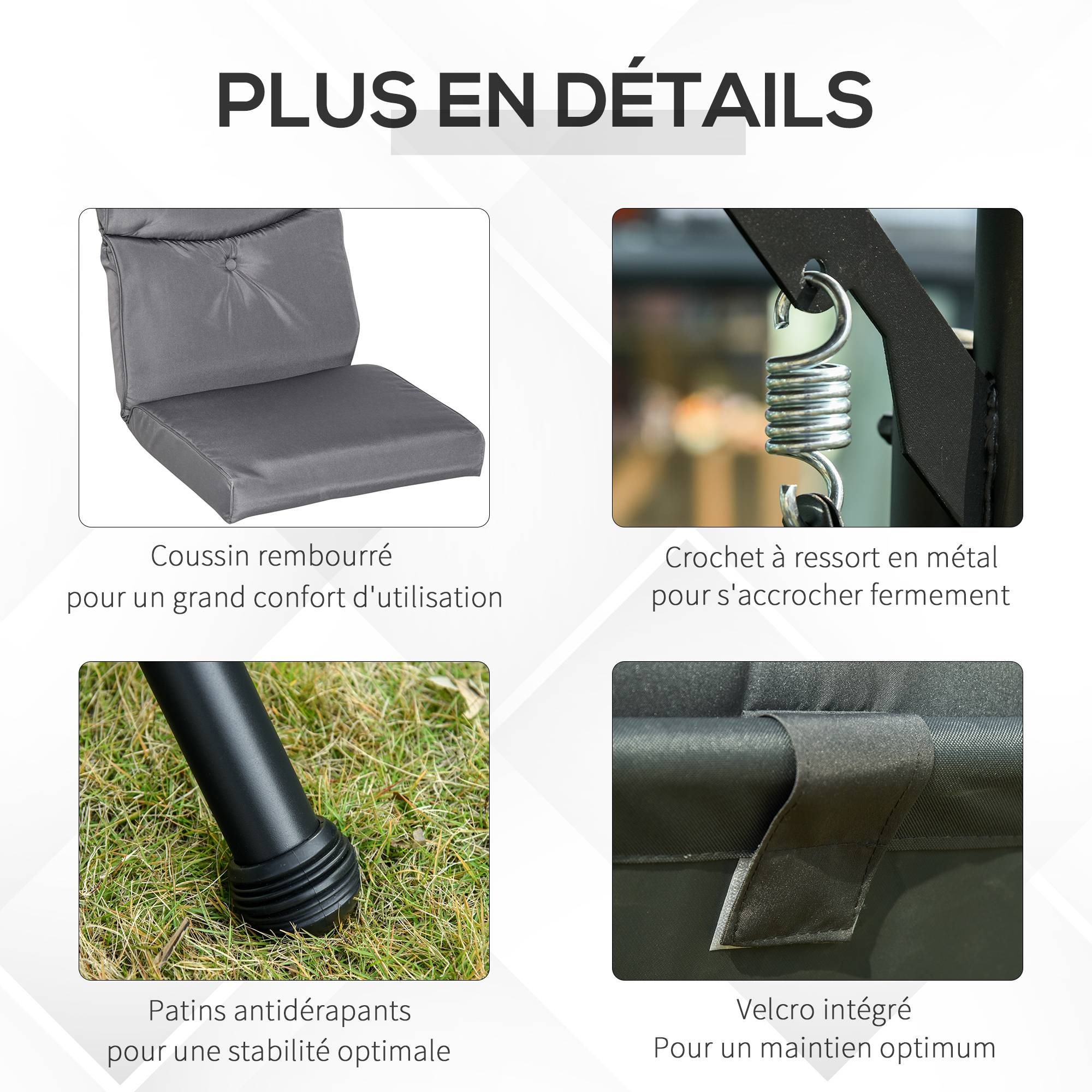 Outsunny - Balancelle de jardin 3 places grand confort toit inclinaison réglable épais coussins amovibles 2 tablettes polyester métal époxy gris - Outsunny - Image 4