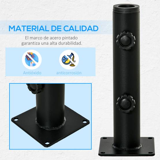 Support parasol sol beton, 2 boutons verrouillage, 4 vis expansion, mats 34/38/48mm, 12x12x30 cm noir - Image 8