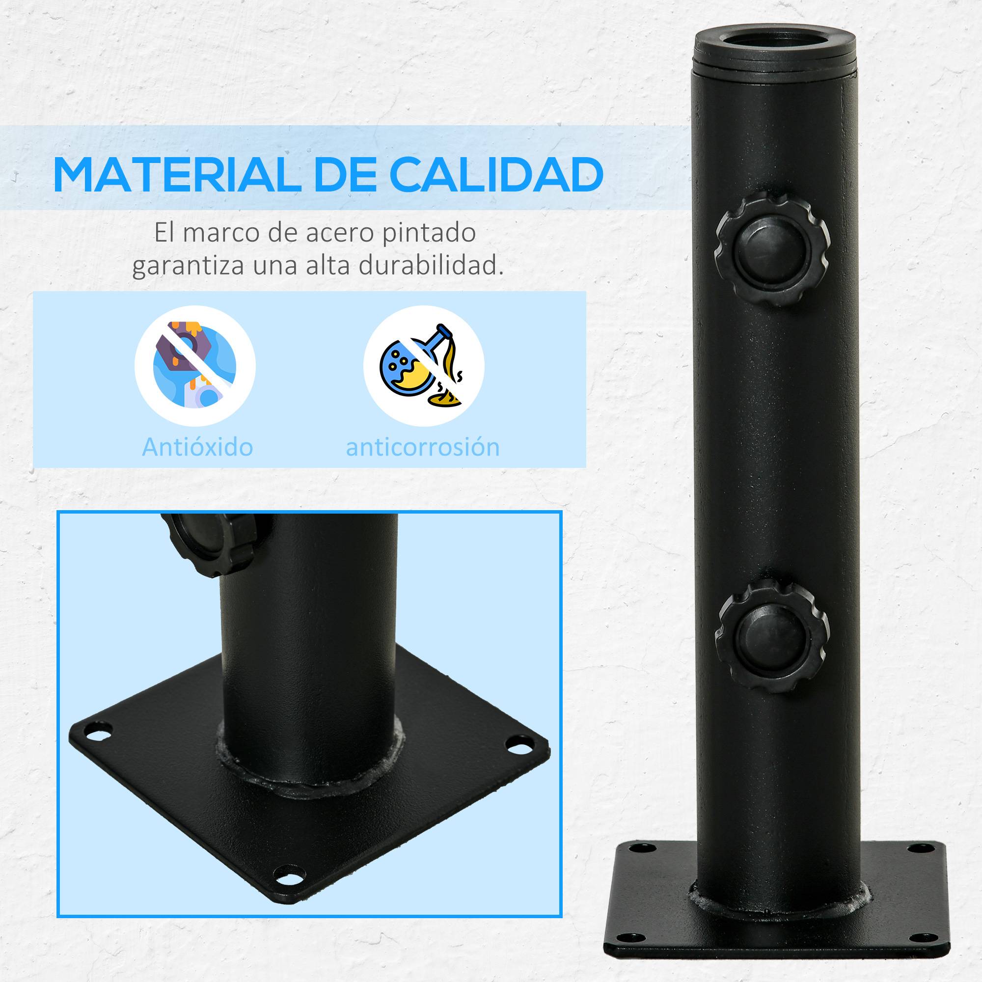 Support parasol sol beton, 2 boutons verrouillage, 4 vis expansion, mats 34/38/48mm, 12x12x30 cm noir - Image 8