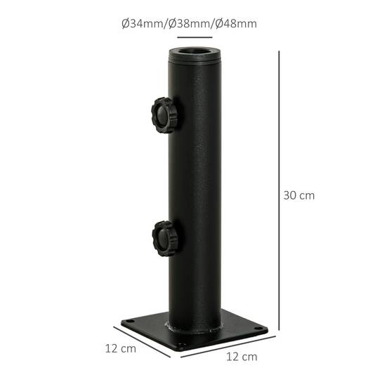 Support parasol sol beton, 2 boutons verrouillage, 4 vis expansion, mats 34/38/48mm, 12x12x30 cm noir - Image 5
