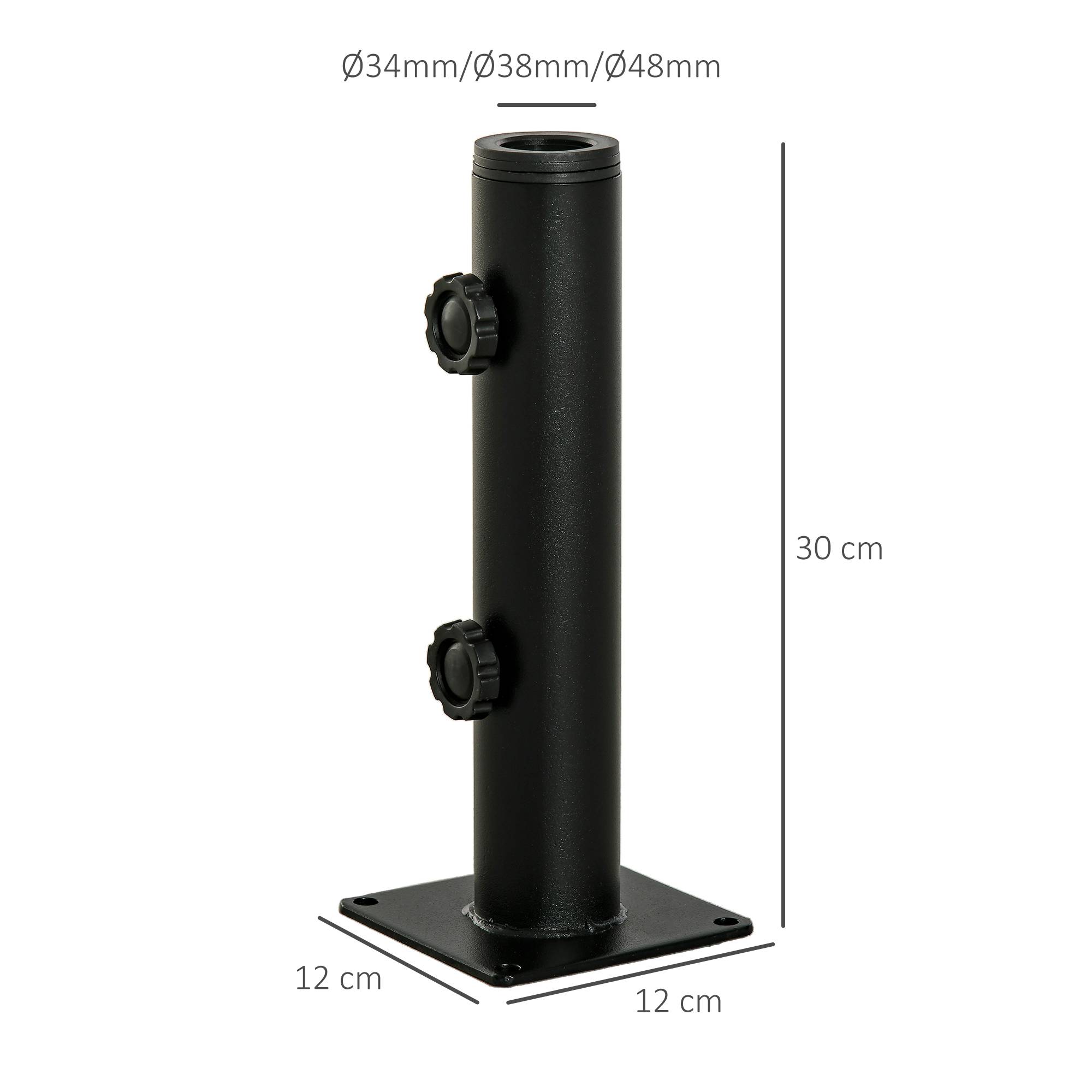 Support parasol sol beton, 2 boutons verrouillage, 4 vis expansion, mats 34/38/48mm, 12x12x30 cm noir - Image 5