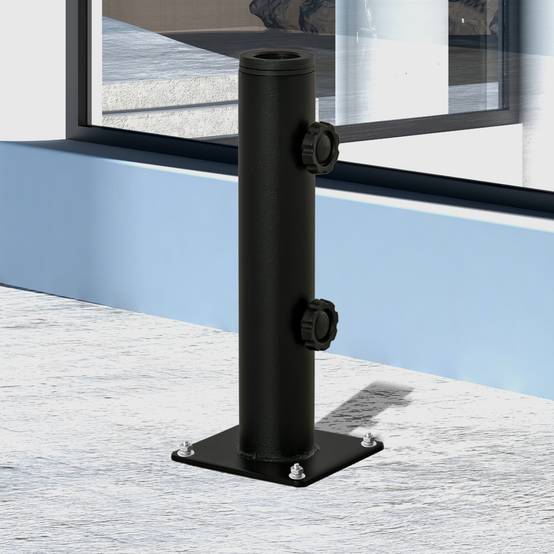 Support parasol sol beton, 2 boutons verrouillage, 4 vis expansion, mats 34/38/48mm, 12x12x30 cm noir - Image 3