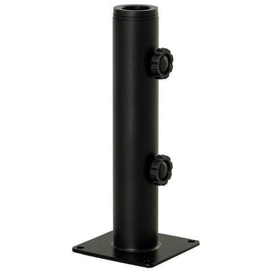 Support parasol sol beton, 2 boutons verrouillage, 4 vis expansion, mats 34/38/48mm, 12x12x30 cm noir - Image 1