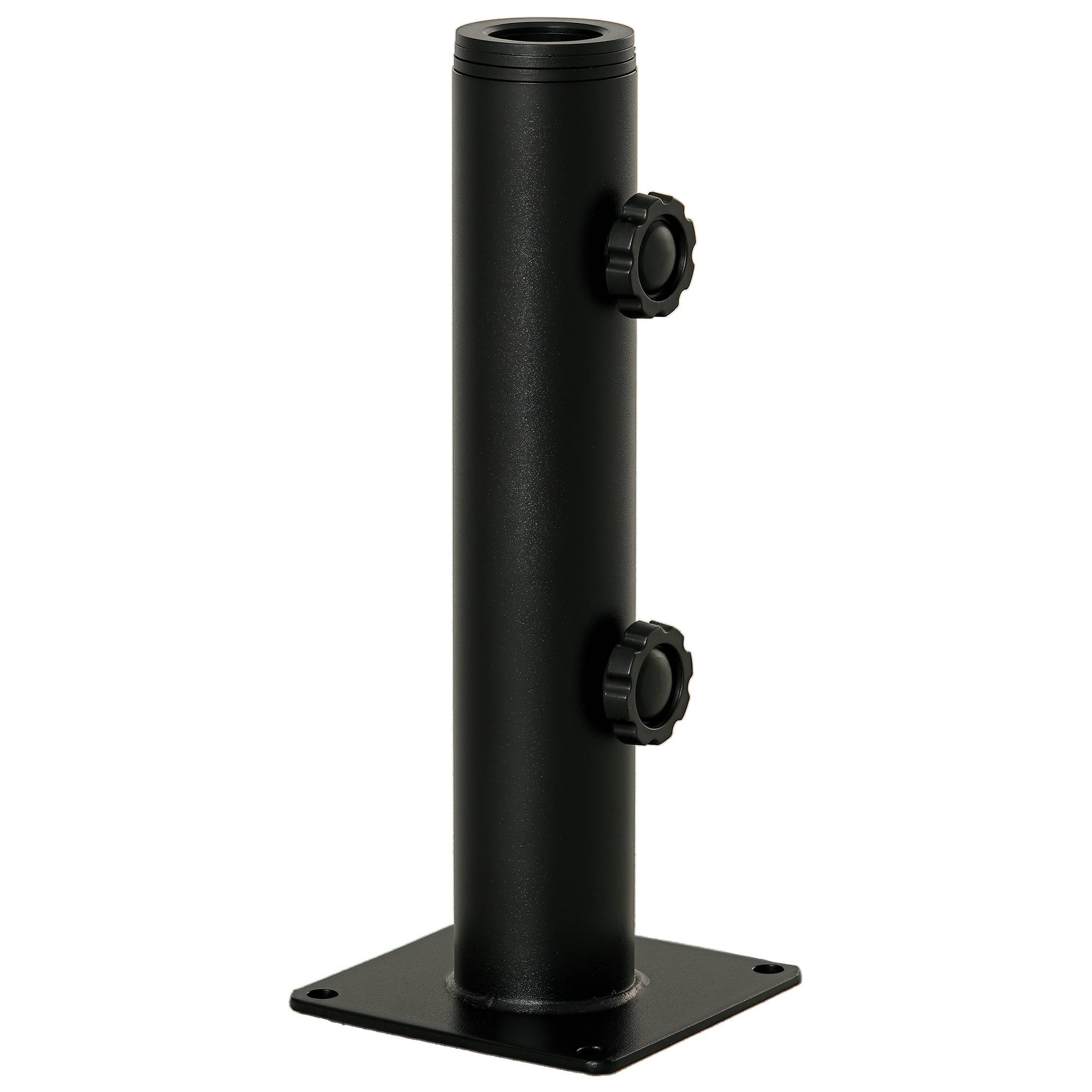 Support parasol sol beton, 2 boutons verrouillage, 4 vis expansion, mats 34/38/48mm, 12x12x30 cm noir - Image 1