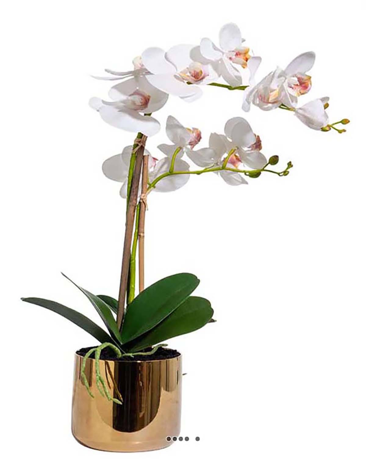 Artificielles - Orchidée phalaenopsis artificielle en pot superbe 2 hampes H 65 cm blanche - Image 1