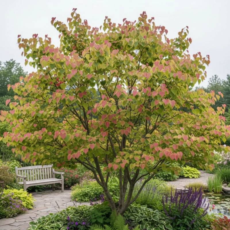 Cercis du Canada The Rising Sun, Arbre de Judée, Gainier du Canada à fleurs Rose - feuillage Caduc - Pot de 15L - Baliveau-  hauteur à maturité De 5,0 - Image 3