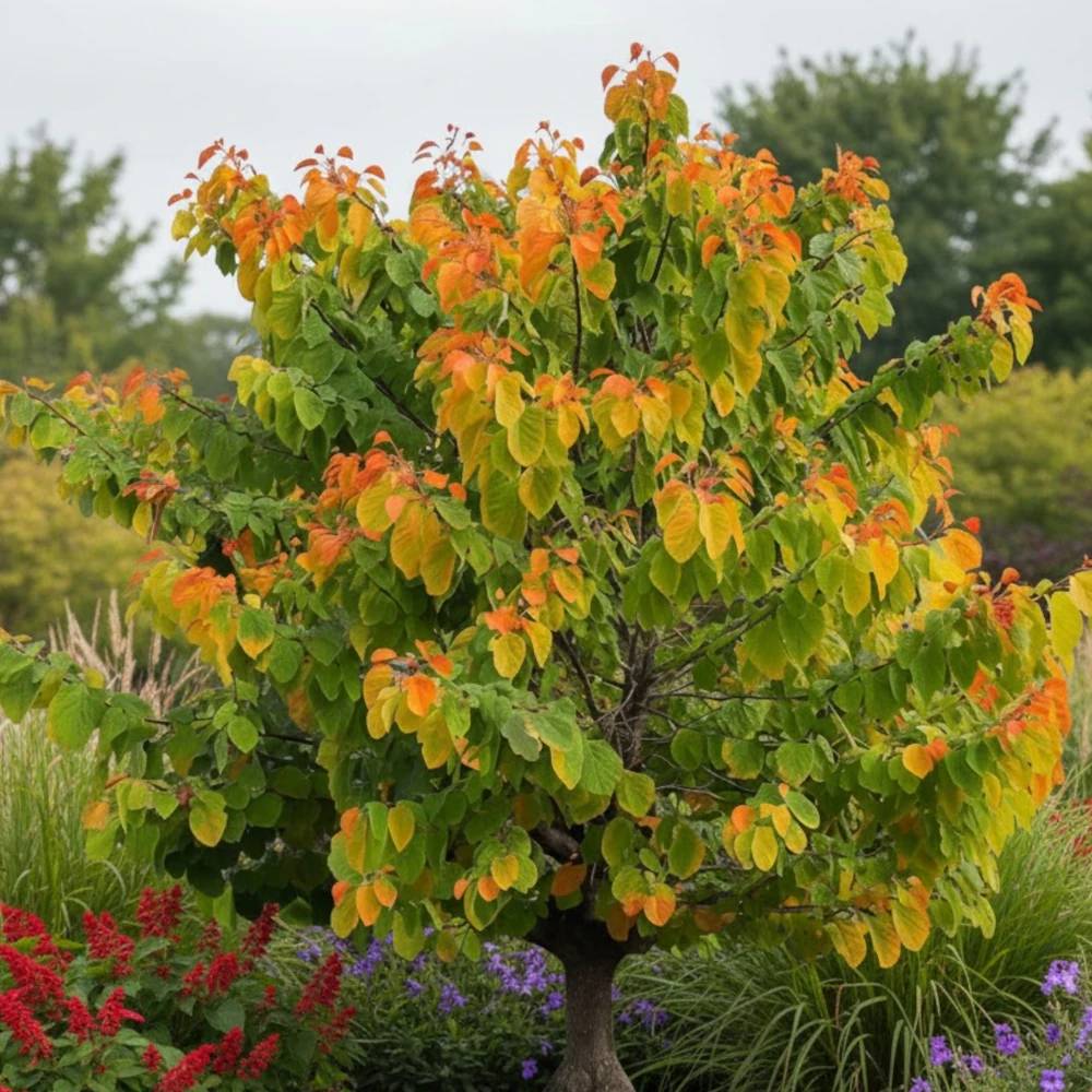 Cercis du Canada The Rising Sun, Arbre de Judée, Gainier du Canada à fleurs Rose - feuillage Caduc - Pot de 15L - Baliveau-  hauteur à maturité De 5,0 - Image 1
