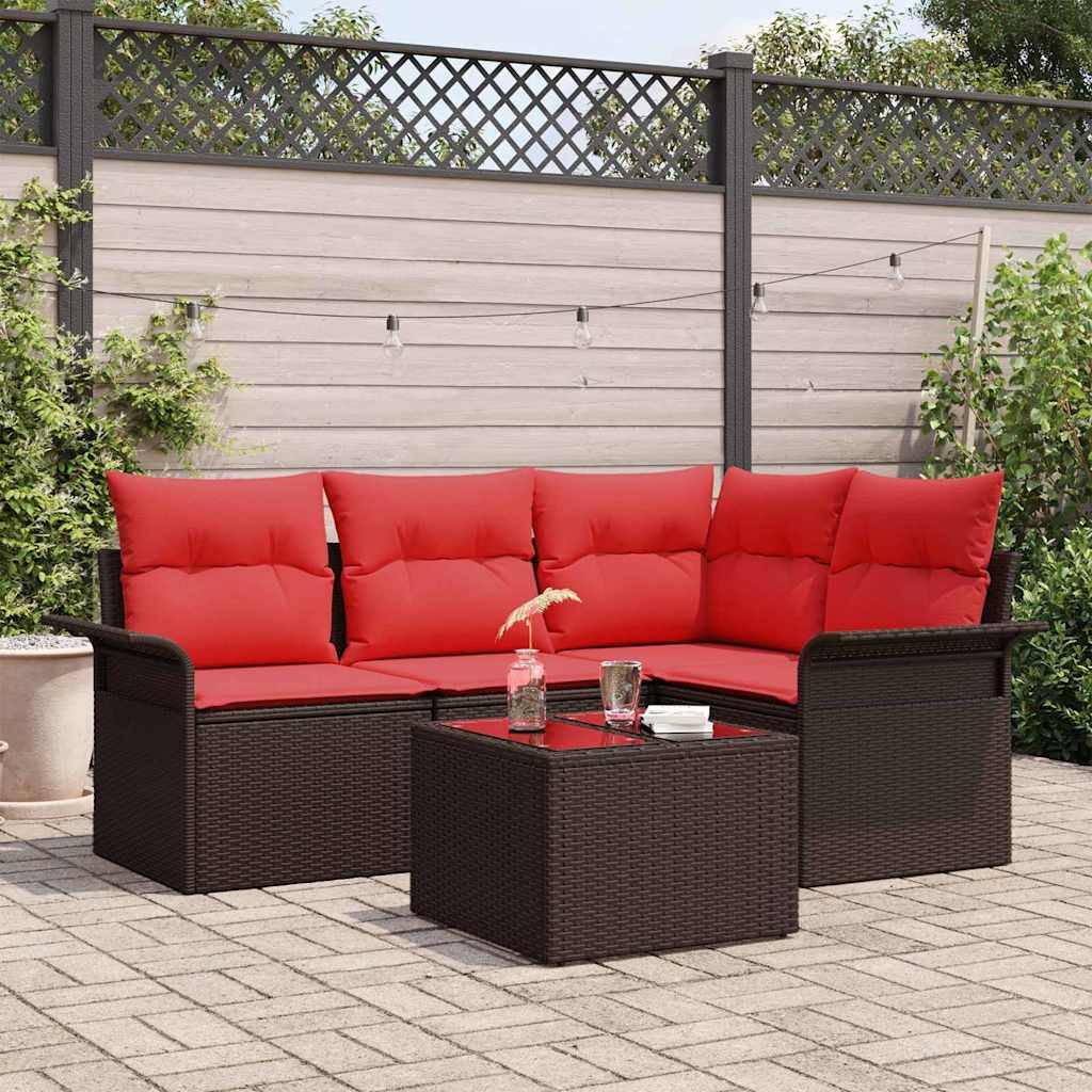Vidaxl - Ensemble de canapé de jardin 5 pcs Marron polyrotin vidaXL 3345354 - Image 1