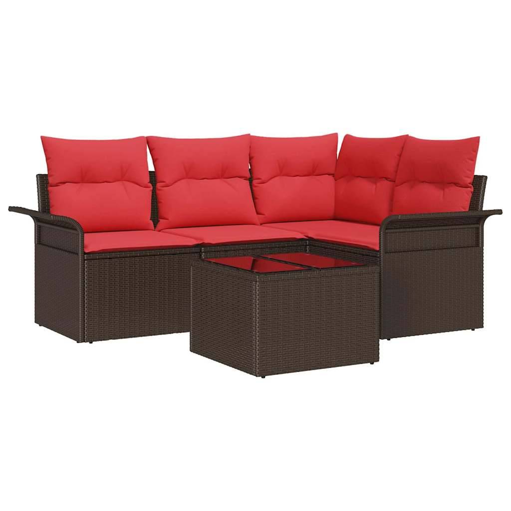 Vidaxl - Ensemble de canapé de jardin 5 pcs Marron polyrotin vidaXL 3345354 - Image 2