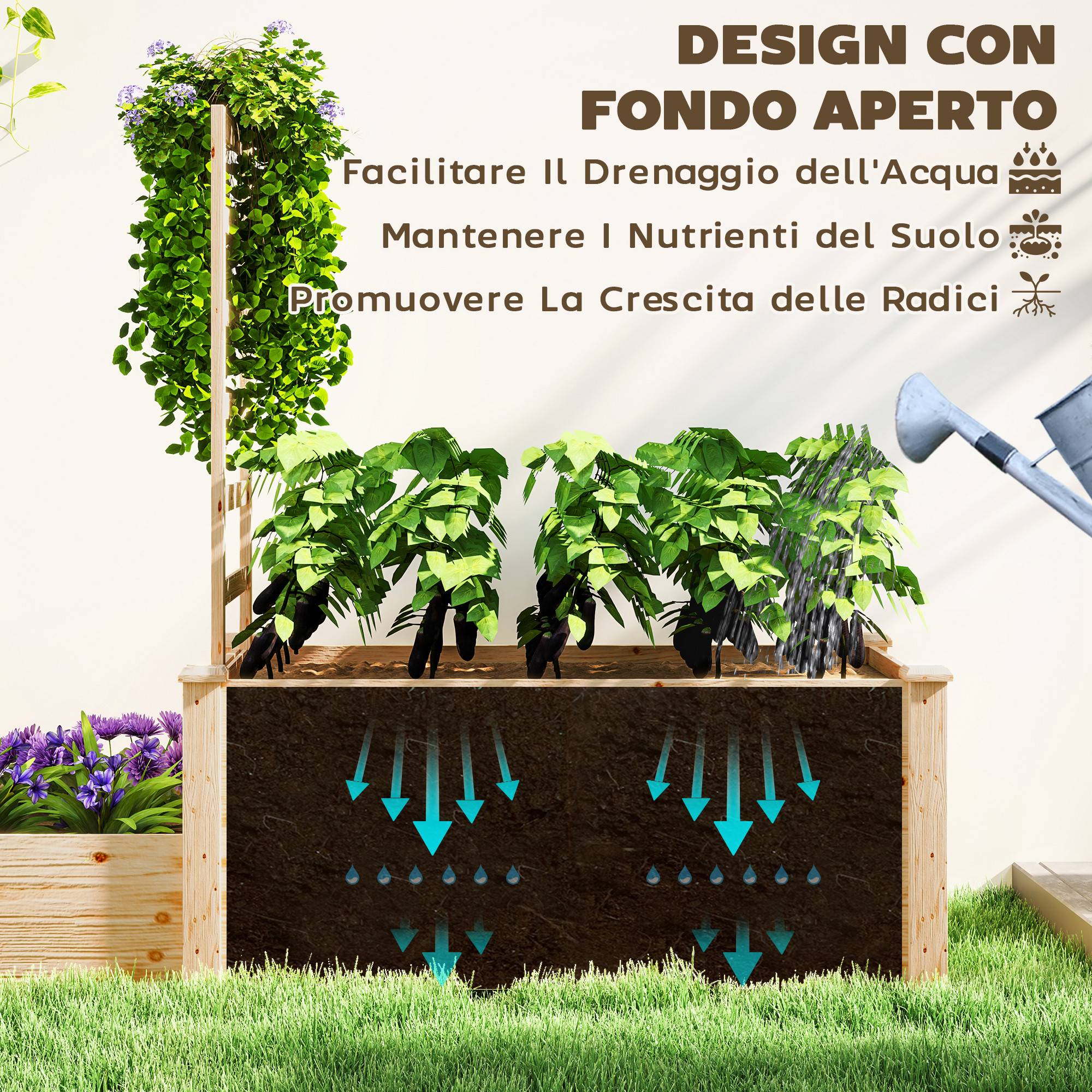 Jardinière surélevée bois sapin jardin treillis plantes grimpantes 222x63x132cm - ComfortXL Outdoor Living - Image 8
