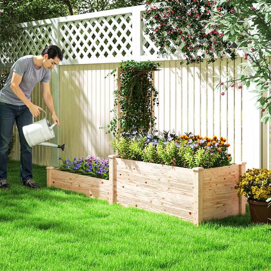 Jardinière surélevée bois sapin jardin treillis plantes grimpantes 222x63x132cm - ComfortXL Outdoor Living - Image 10