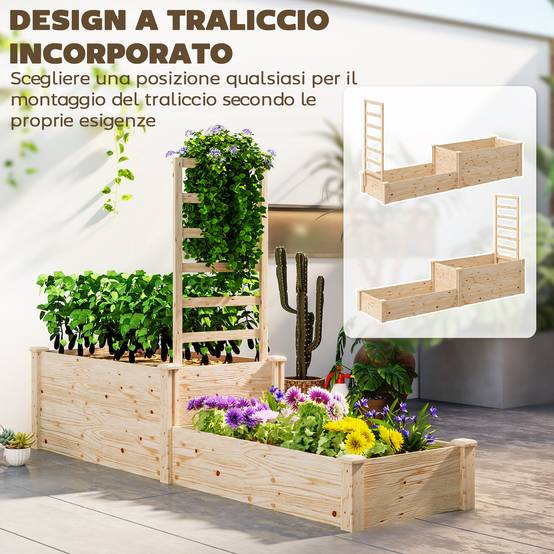 Jardinière surélevée bois sapin jardin treillis plantes grimpantes 222x63x132cm - ComfortXL Outdoor Living - Image 7