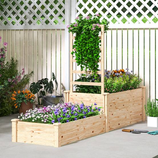 Jardinière surélevée bois sapin jardin treillis plantes grimpantes 222x63x132cm - ComfortXL Outdoor Living - Image 3