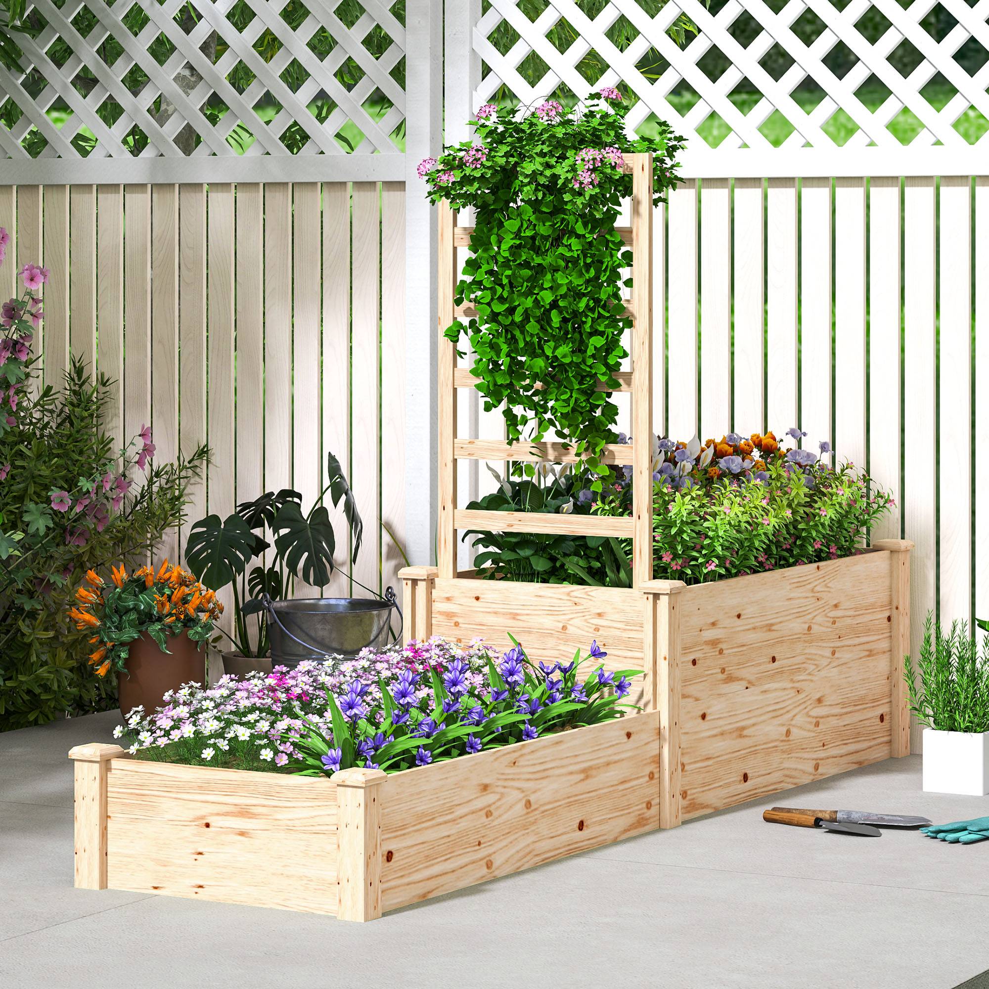 Jardinière surélevée bois sapin jardin treillis plantes grimpantes 222x63x132cm - ComfortXL Outdoor Living - Image 3