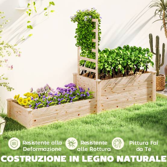 Jardinière surélevée bois sapin jardin treillis plantes grimpantes 222x63x132cm - ComfortXL Outdoor Living - Image 9