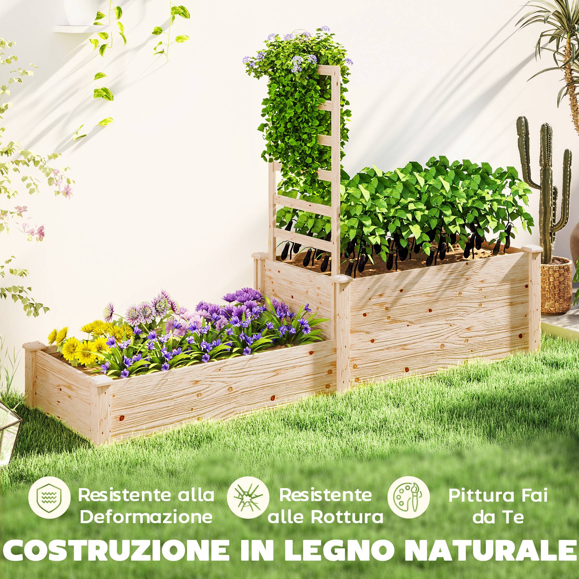 Jardinière surélevée bois sapin jardin treillis plantes grimpantes 222x63x132cm - ComfortXL Outdoor Living - Image 9