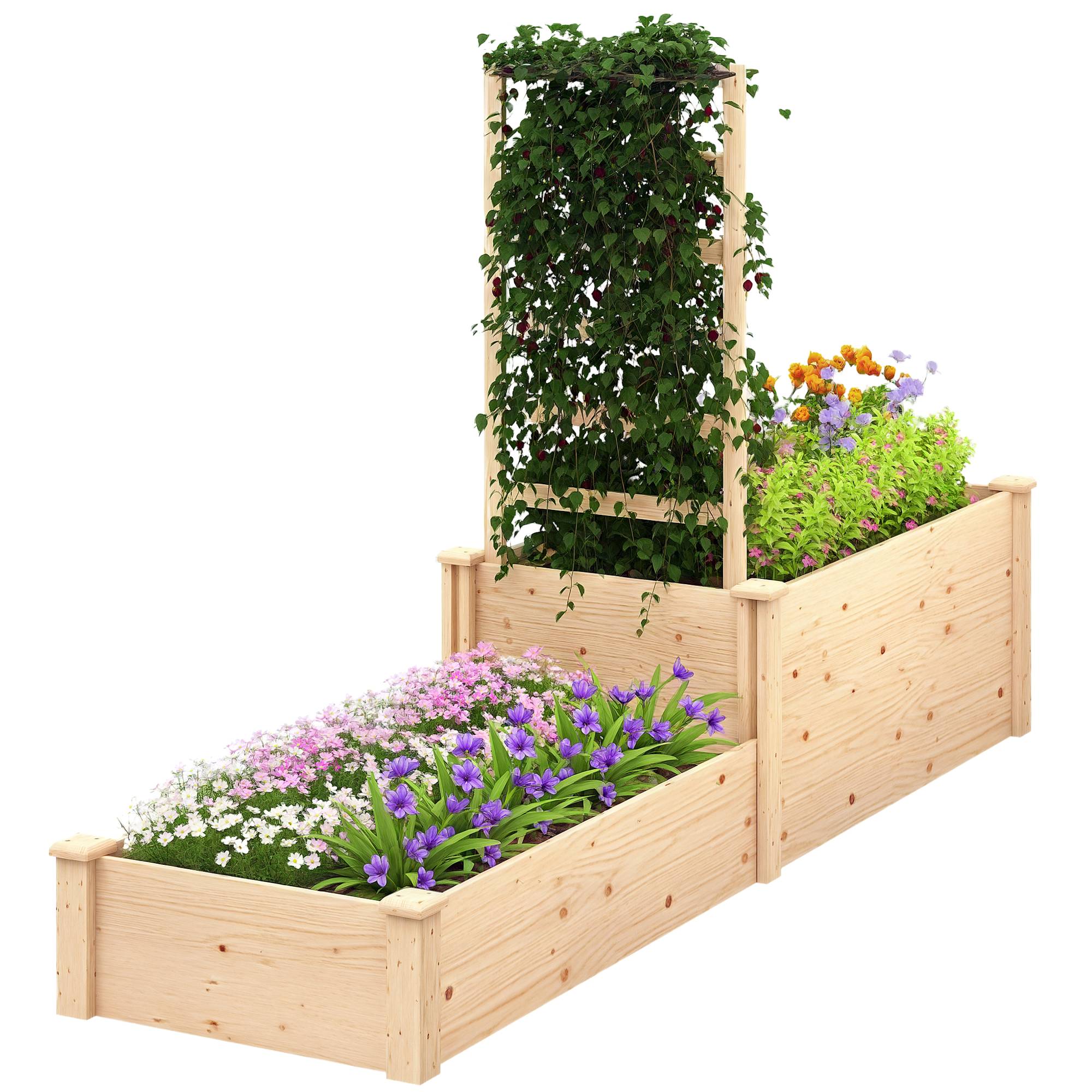 Jardinière surélevée bois sapin jardin treillis plantes grimpantes 222x63x132cm - ComfortXL Outdoor Living - Image 1