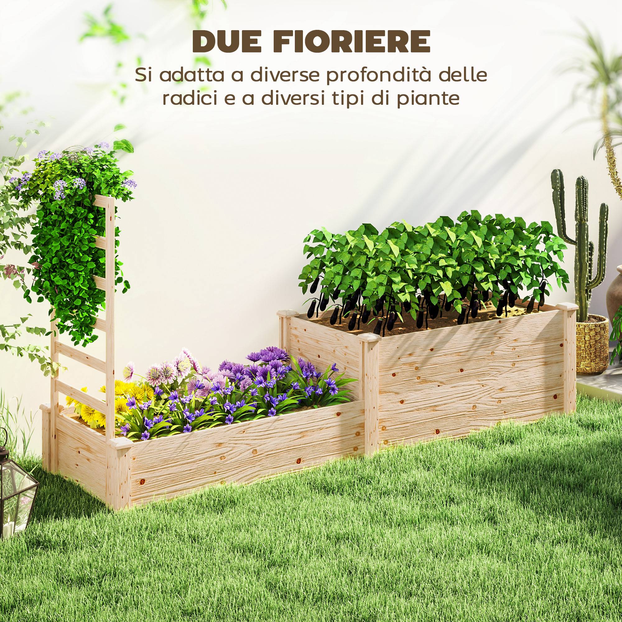 Jardinière surélevée bois sapin jardin treillis plantes grimpantes 222x63x132cm - ComfortXL Outdoor Living - Image 6