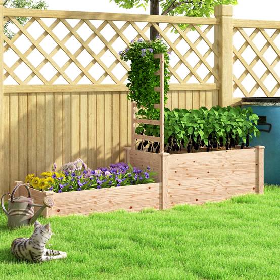 Jardinière surélevée bois sapin jardin treillis plantes grimpantes 222x63x132cm - ComfortXL Outdoor Living - Image 4