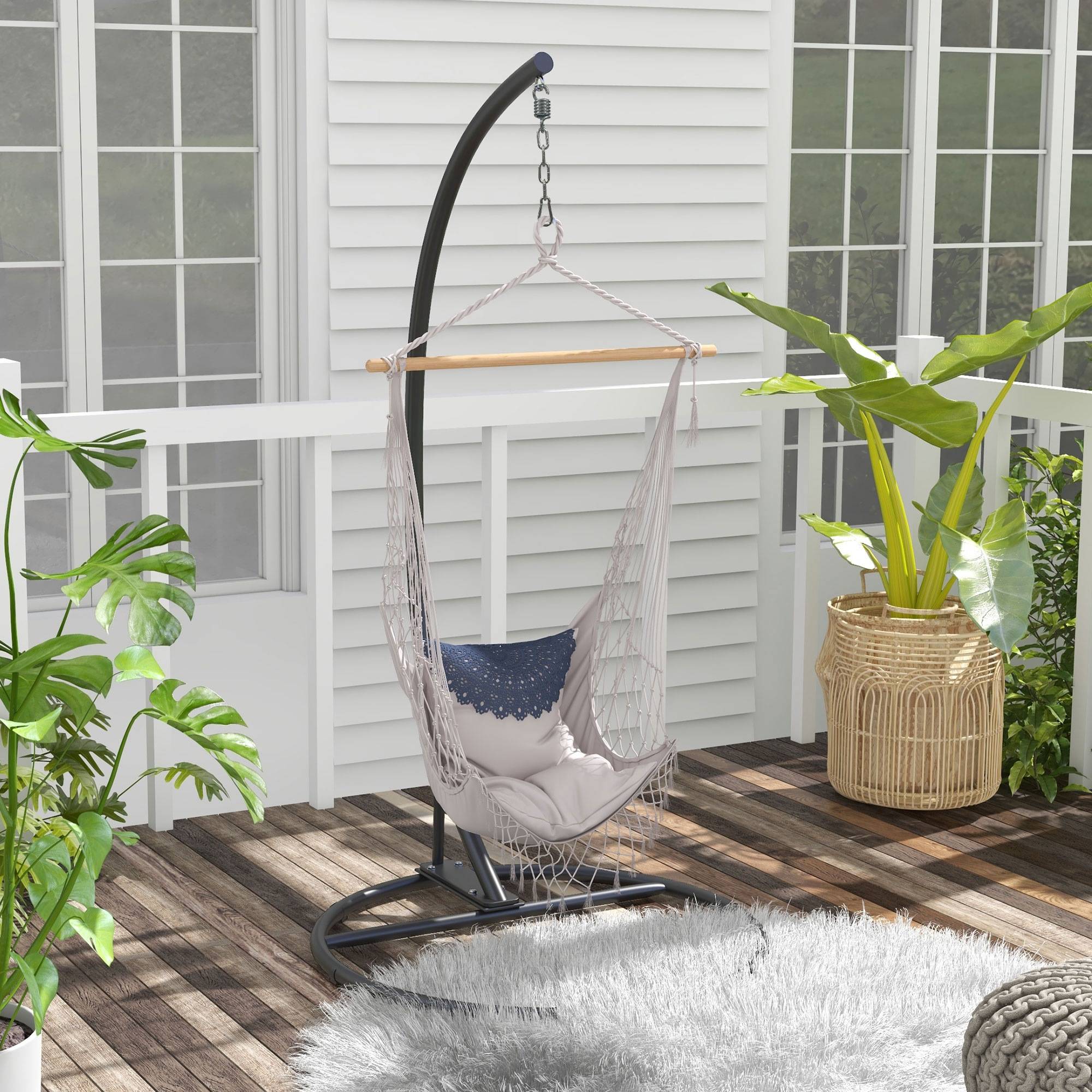 Outsunny - Support de fauteuil suspendu base ronde en métal robuste - pour balançoire/œuf/fauteuil hamac - Ø 102 x 195 cm - noir - Outsunny - Image 2