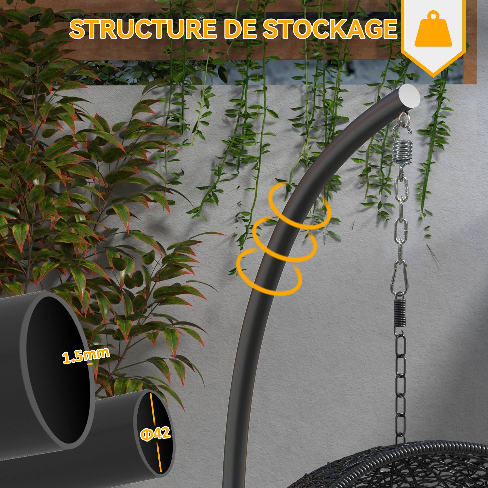 Outsunny - Support de fauteuil suspendu base ronde en métal robuste - pour balançoire/œuf/fauteuil hamac - Ø 102 x 195 cm - noir - Outsunny - Image 7