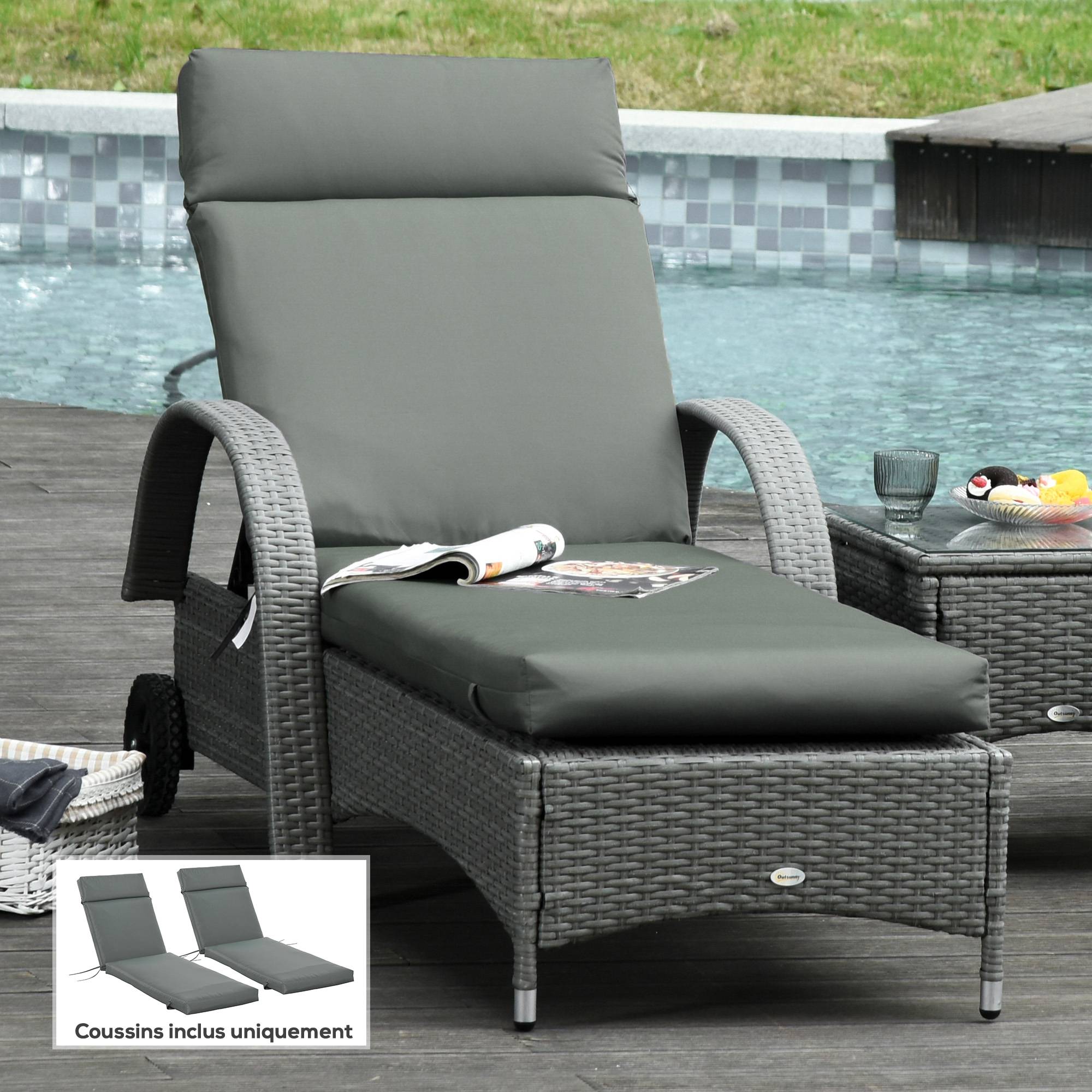 Lot de 2 Matelas pour Chaise Longue transat Bain de Soleil avec Sangles d'attache pour Jardin MATELAS - Image 3