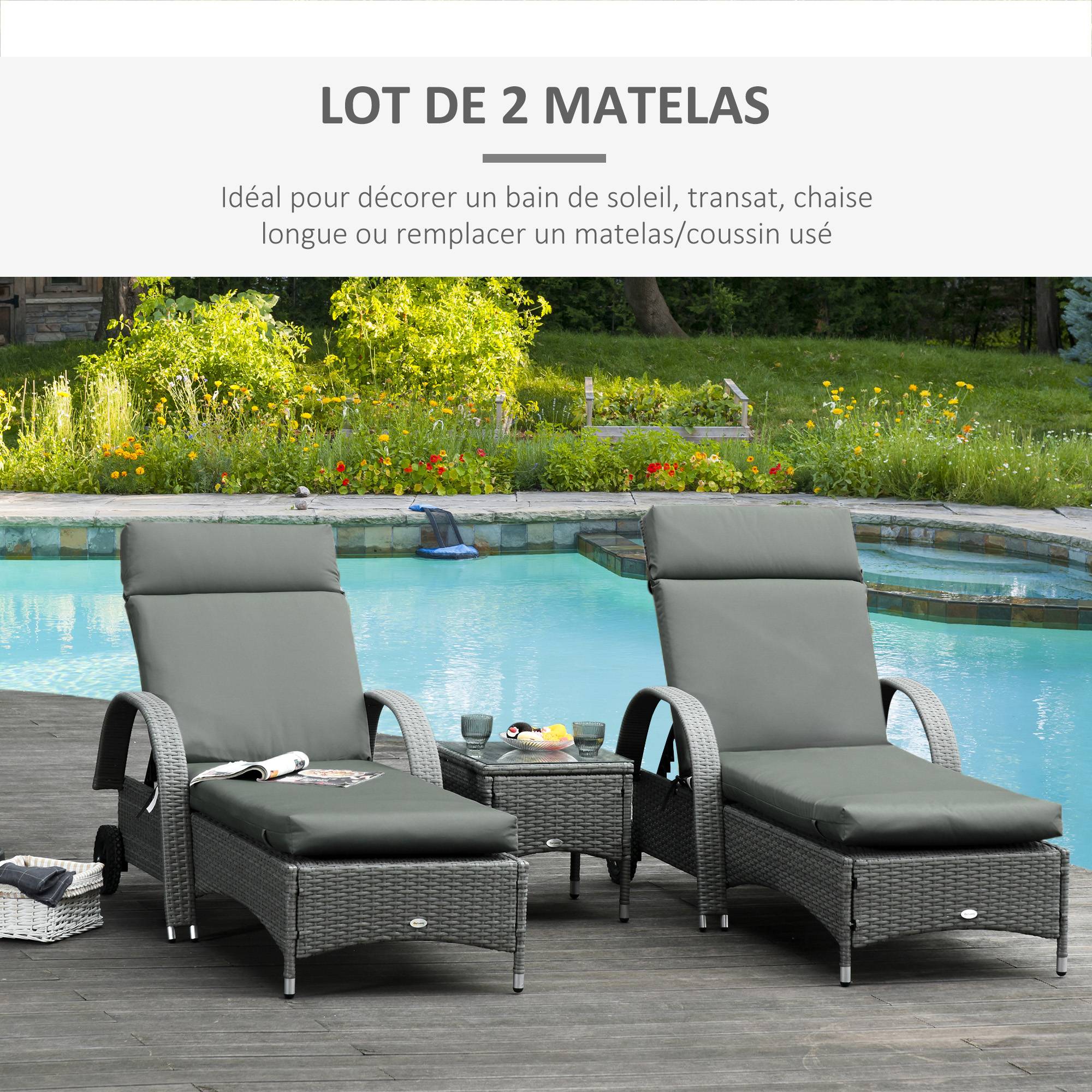 Lot de 2 Matelas pour Chaise Longue transat Bain de Soleil avec Sangles d'attache pour Jardin MATELAS - Image 6