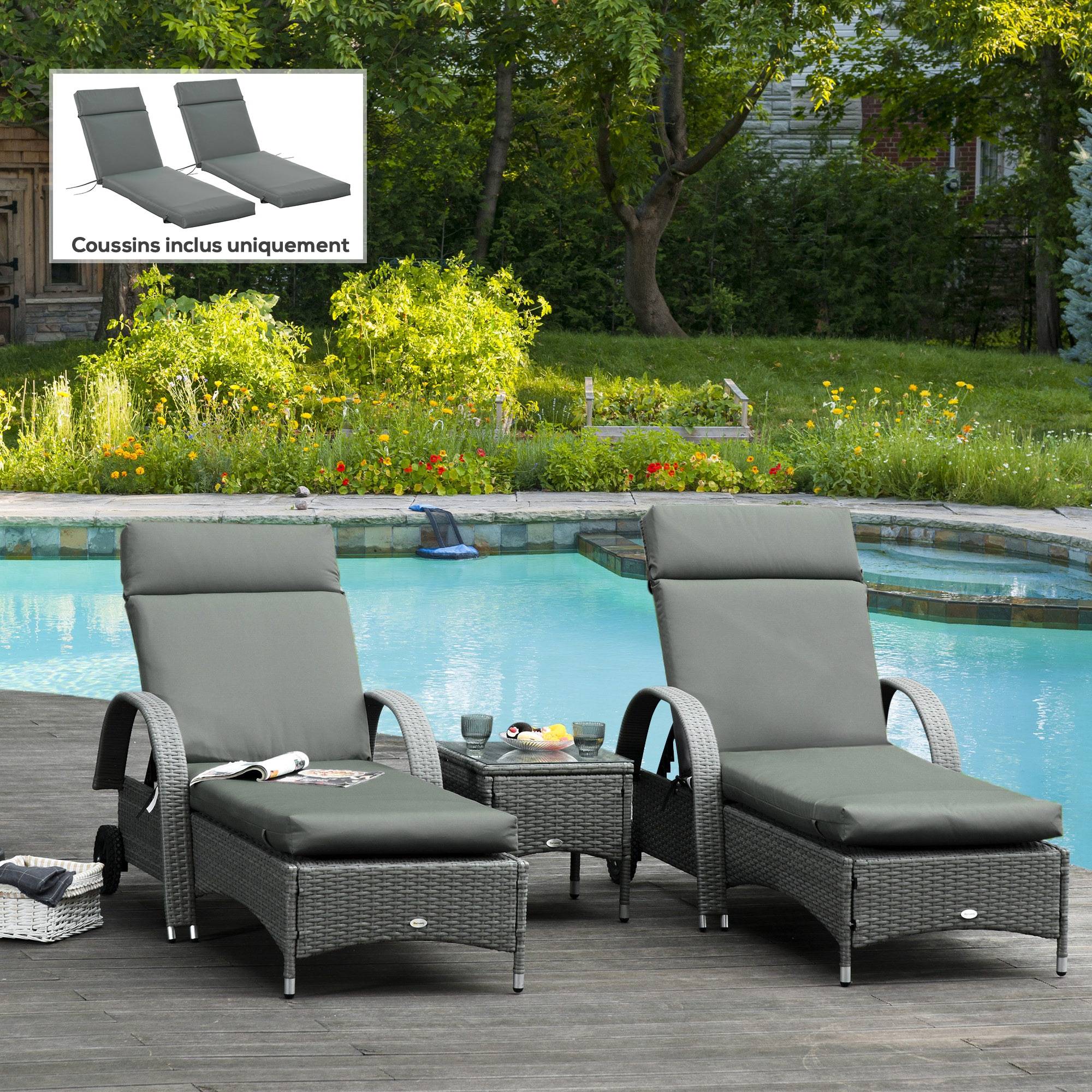 Lot de 2 Matelas pour Chaise Longue transat Bain de Soleil avec Sangles d'attache pour Jardin MATELAS - Image 4