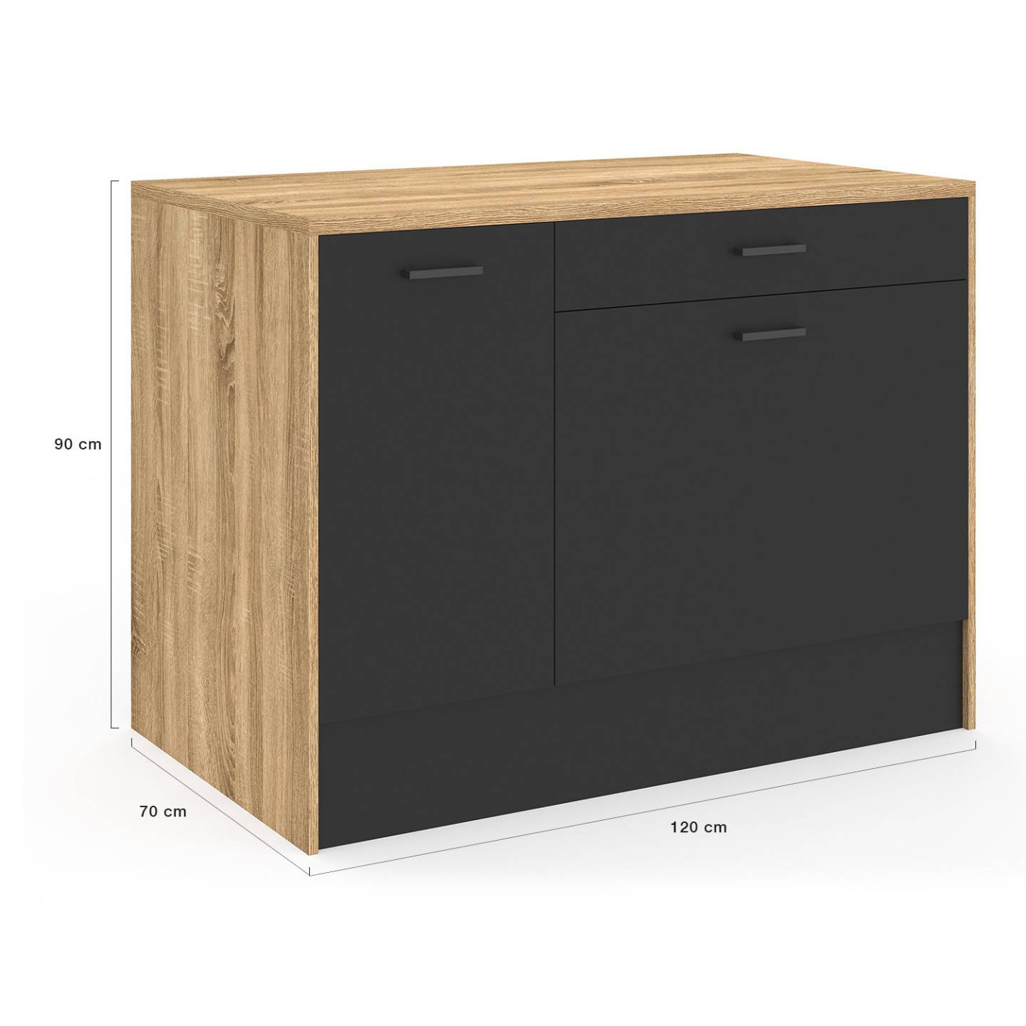 Ilot central LIO 120 cm maxi capacité de rangement bois et noir - Image 5