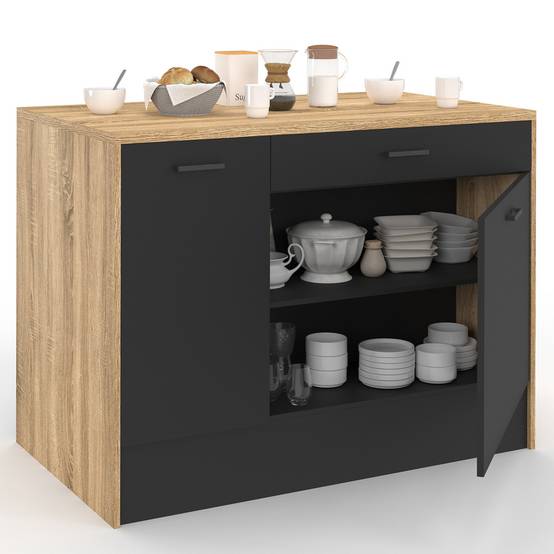 Ilot central LIO 120 cm maxi capacité de rangement bois et noir - Image 2