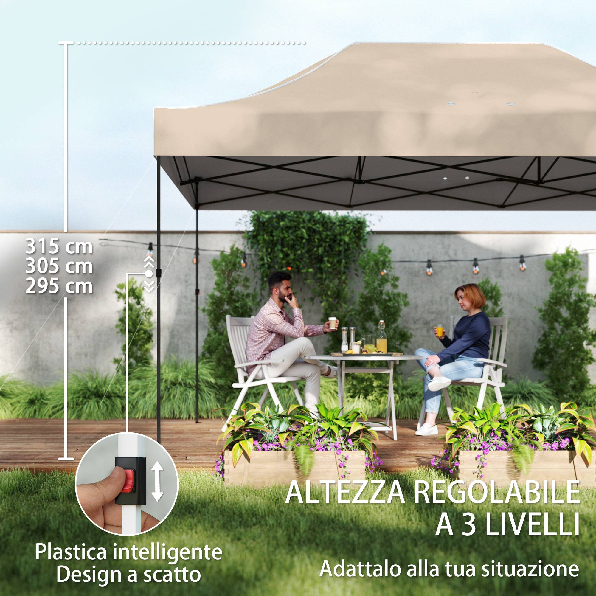 Tonnelle pliante 2,9x4,3 m métal Oxford parois latérales fenêtres UV marron sable - Image 10