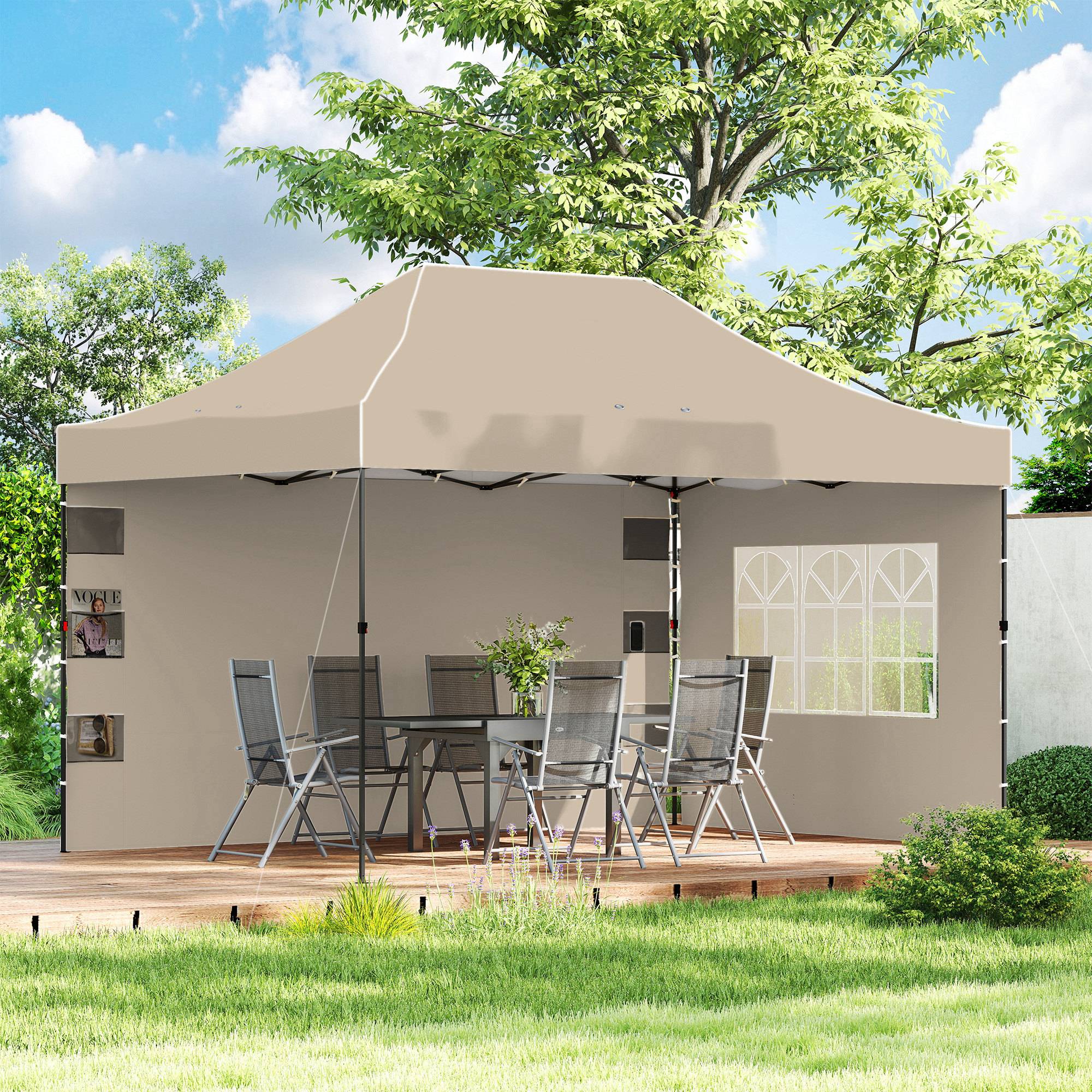 Tonnelle pliante 2,9x4,3 m métal Oxford parois latérales fenêtres UV marron sable - Image 4