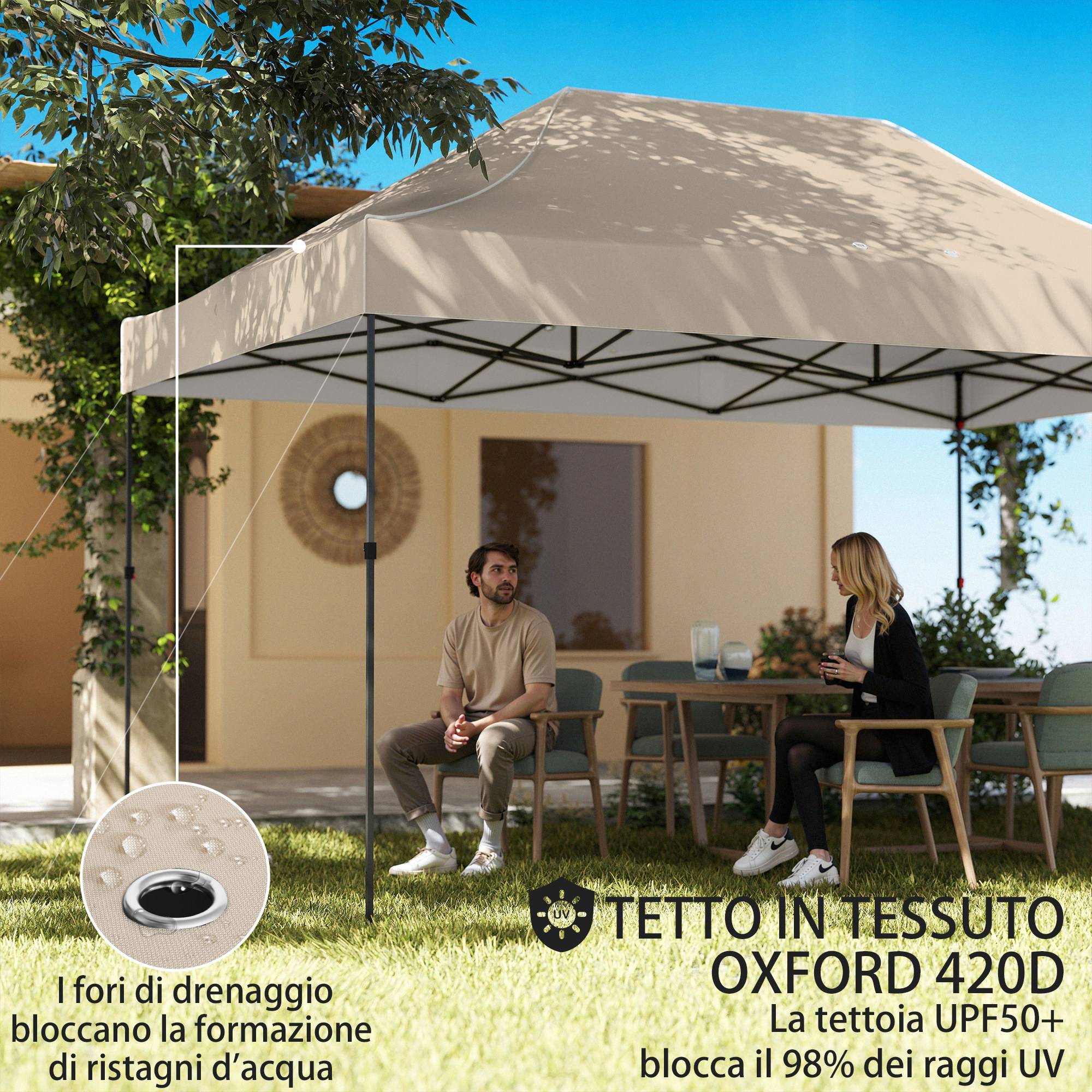 Tonnelle pliante 2,9x4,3 m métal Oxford parois latérales fenêtres UV marron sable - Image 7
