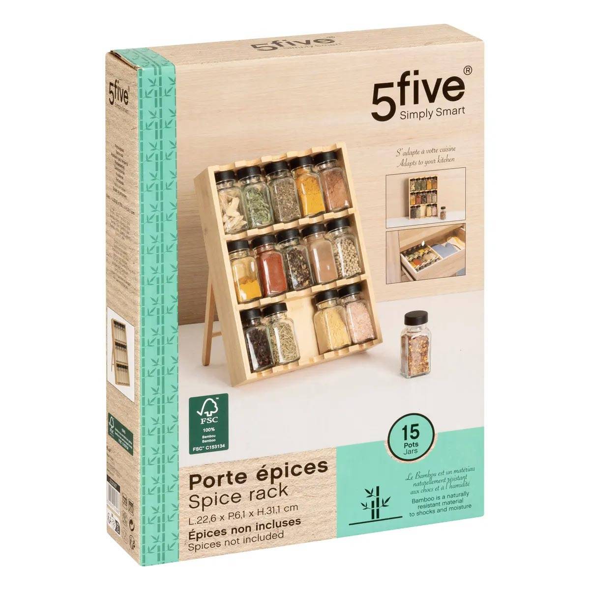 Lot de 15 Pots à Épices "Rack Tiroir" 31cm Naturel - Image 6