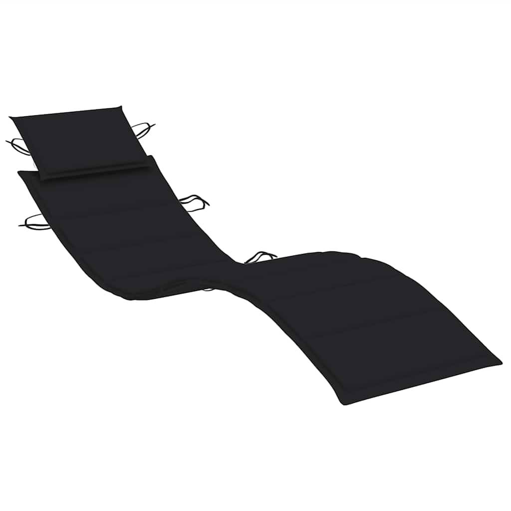 Chaise longue de jardin bois acacia avec coussin 184 x 55 x 64 cm, Noir - PANGIVO - Image 6