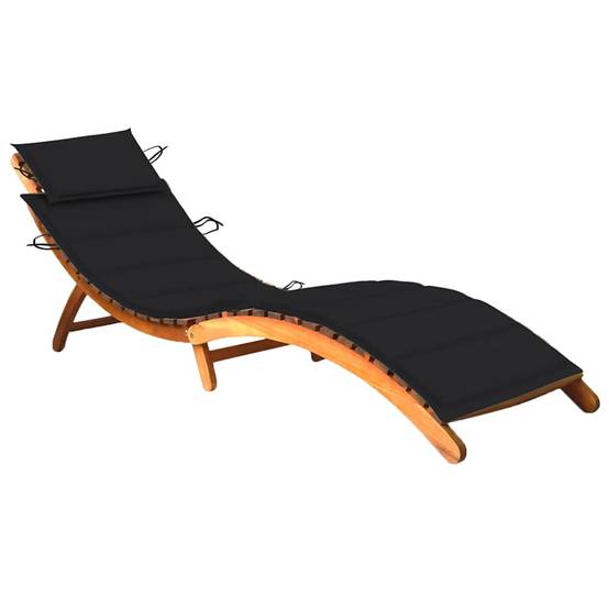 Chaise longue de jardin bois acacia avec coussin 184 x 55 x 64 cm, Noir - PANGIVO - Image 1