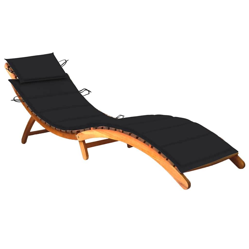 Chaise longue de jardin bois acacia avec coussin 184 x 55 x 64 cm, Noir - PANGIVO - Image 1