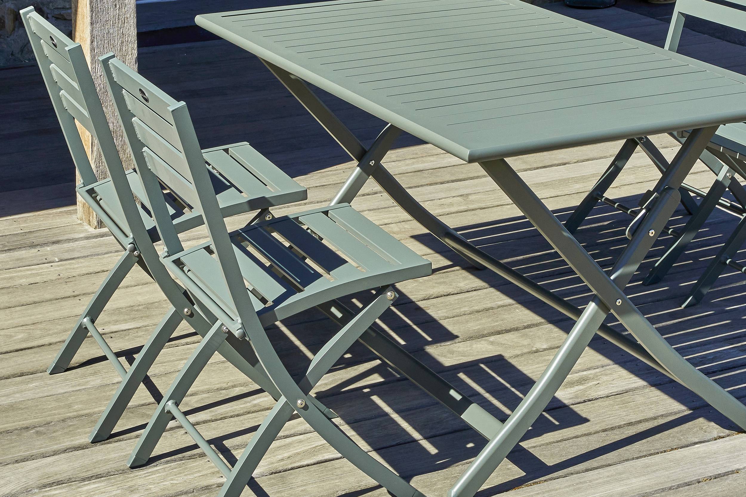 City Garden - Ensemble repas MARIUS 140 cm 4 places en aluminium vert kaki - CITY GARDEN - Image 4