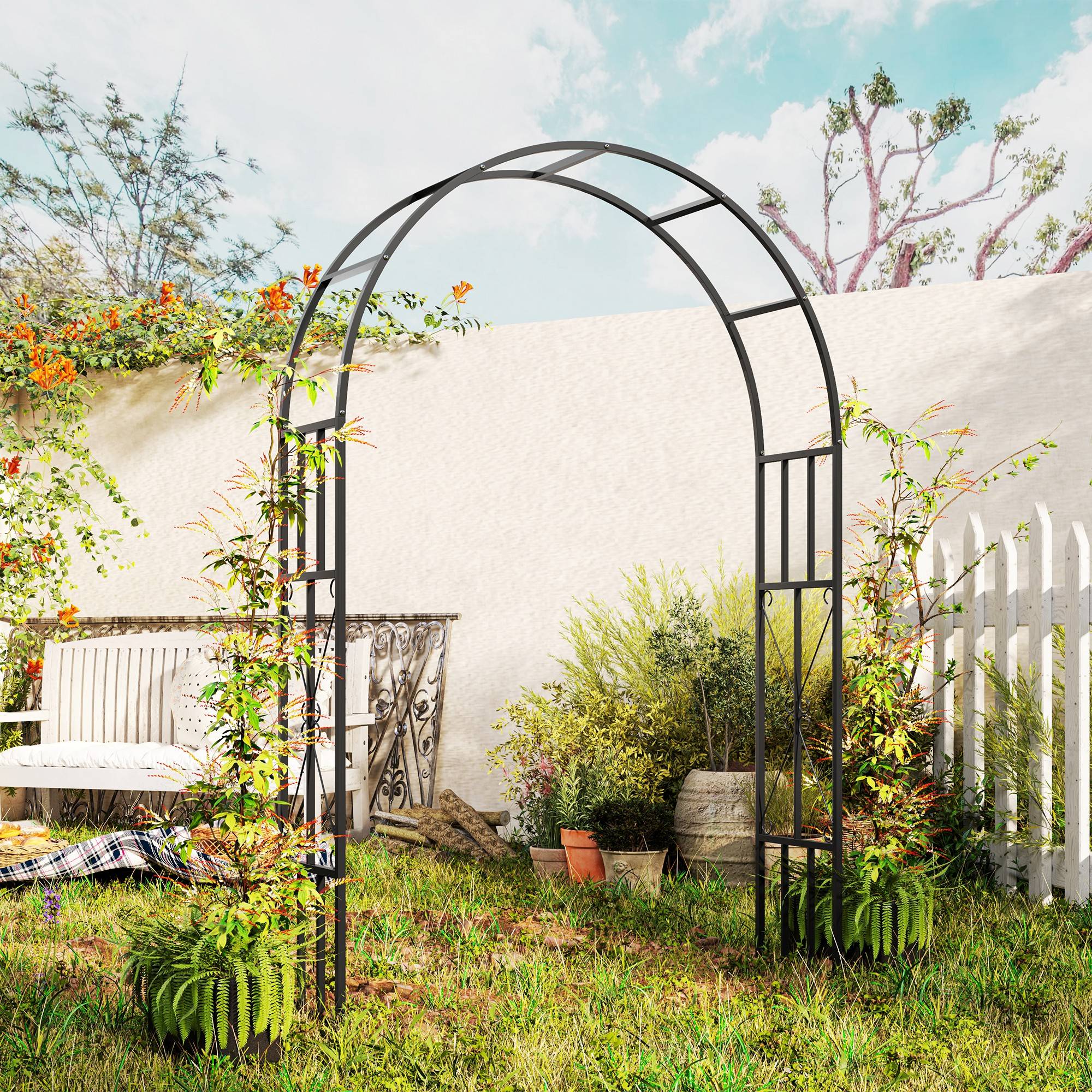 Arche Jardin Acier Plantes Grimpantes Rosiers Décoration Mariage Cérémonie 150x223cm Noir - ComfortXL Outdoor Living - Image 4