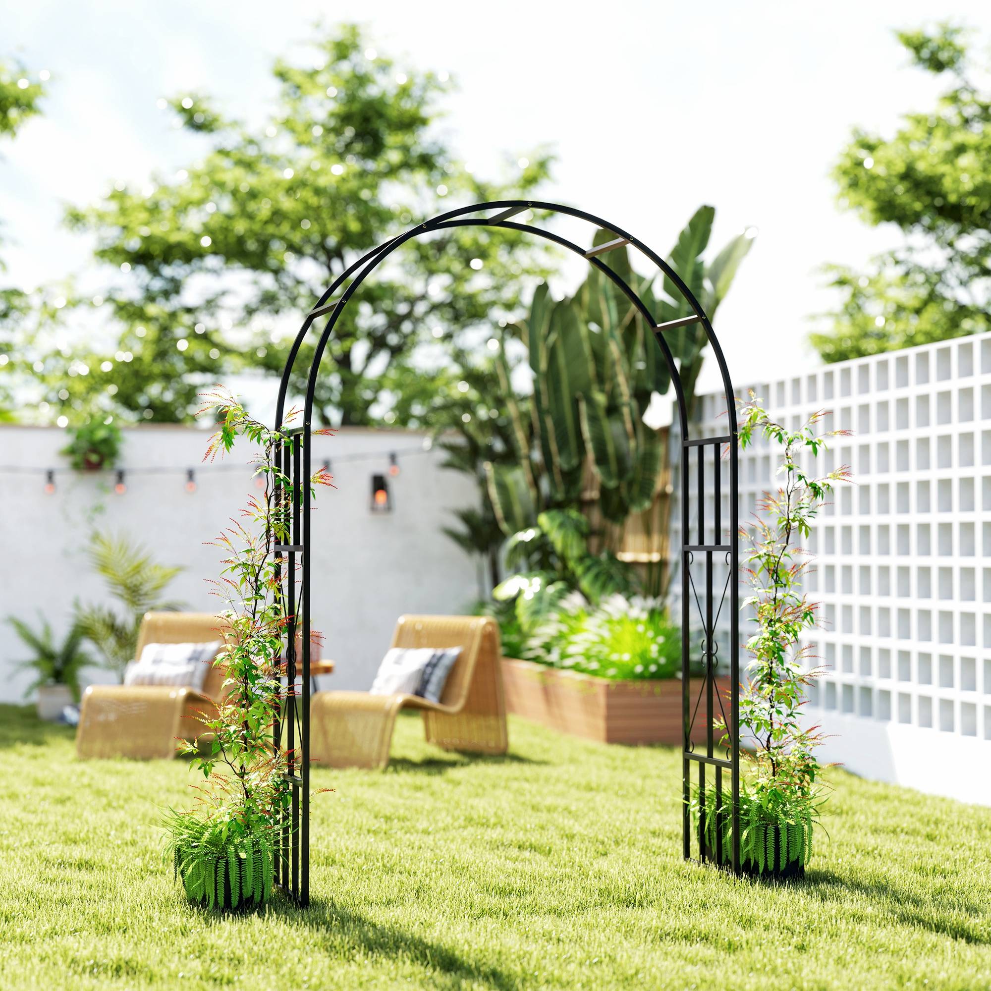 Arche Jardin Acier Plantes Grimpantes Rosiers Décoration Mariage Cérémonie 150x223cm Noir - ComfortXL Outdoor Living - Image 10