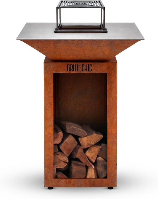 GRILL'CHIC - Pack Privilège Brasero Cévenol Corten Bois Carré - Simple Cuve - Avec Bâche + Grille + Stop Food Inclus - À Assembler - Fabriqué en - Image 1