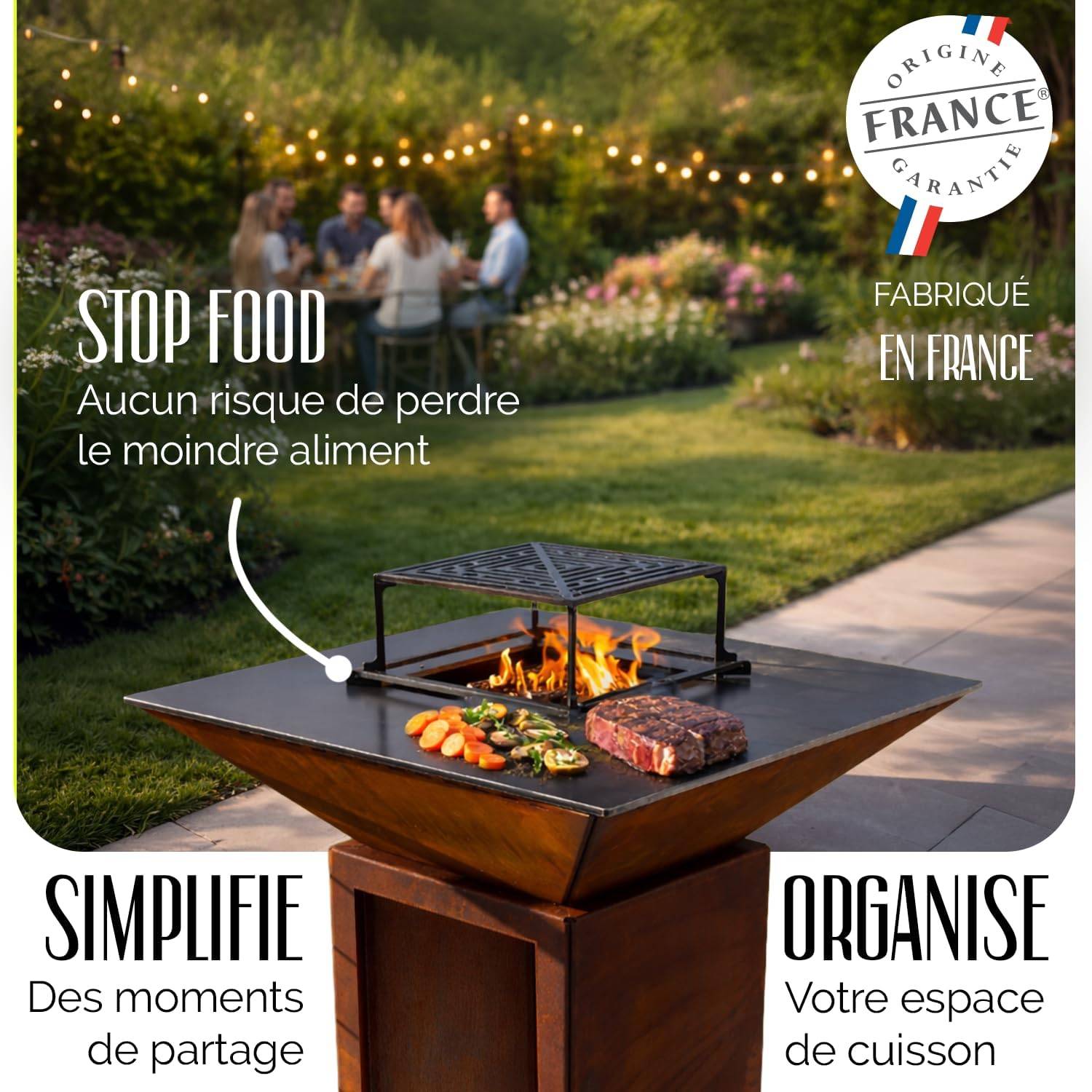 GRILL'CHIC - Pack Privilège Brasero Cévenol Corten Bois Carré - Simple Cuve - Avec Bâche + Grille + Stop Food Inclus - À Assembler - Fabriqué en - Image 2