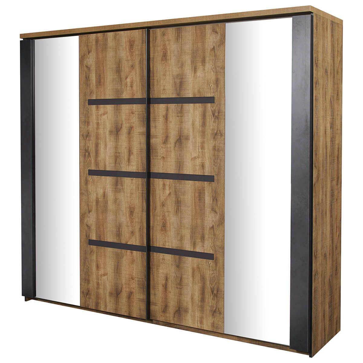 ALTOBUY - Armoire portes coulissantes 245cm aspect chêne artisan et graphite - ANDES - Image 1