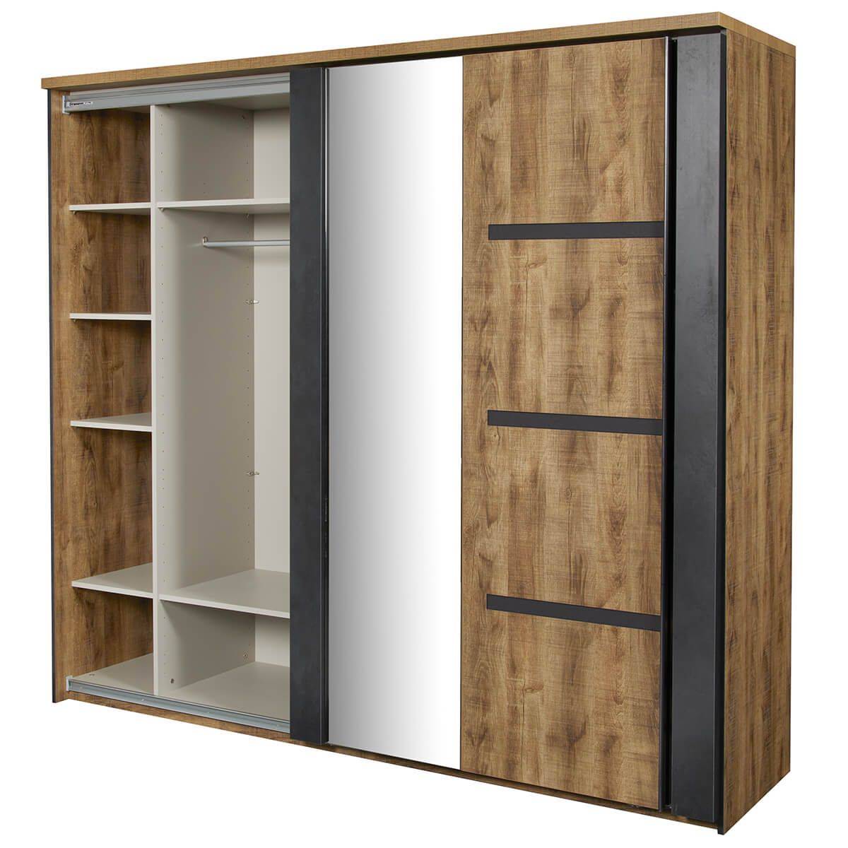 ALTOBUY - Armoire portes coulissantes 245cm aspect chêne artisan et graphite - ANDES - Image 5
